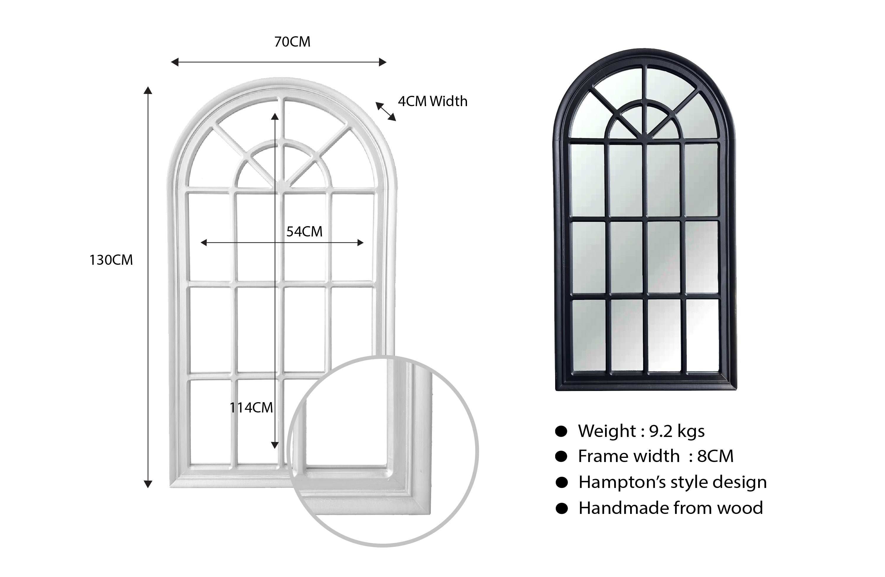 Window Style Mirror - Black Arch 70 CM x 130 CM — image 2