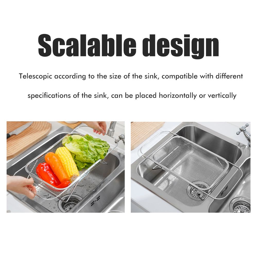 Over the Sink Colander Stainless Steel Expandable Strainer Basket Colander with Fine Mesh for Kitchen Sink Strain Drain Rinse Fruits Vegetables — image 3