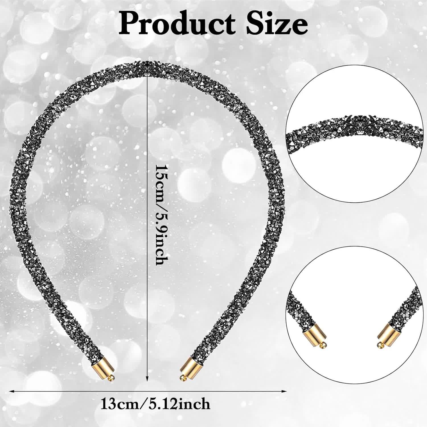 2Pcs Rhinestone Headband, Sparkly Crystal Headband for Women Girls Glitter Diamond Headbands Bling Hair Styling Accessories for Wedding Birthday Party (Black — image 2