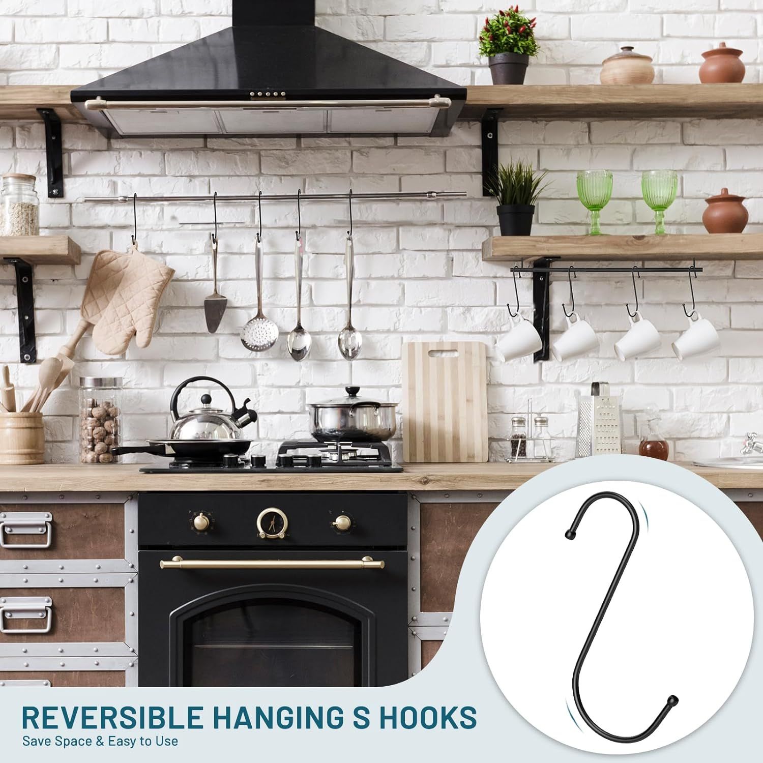 Large Metal S Hooks Reversible Heavy Duty Hanging Plant Hooks for Home Garden Black 6 Inch 12 Pack, Heavy Duty Use — image 4