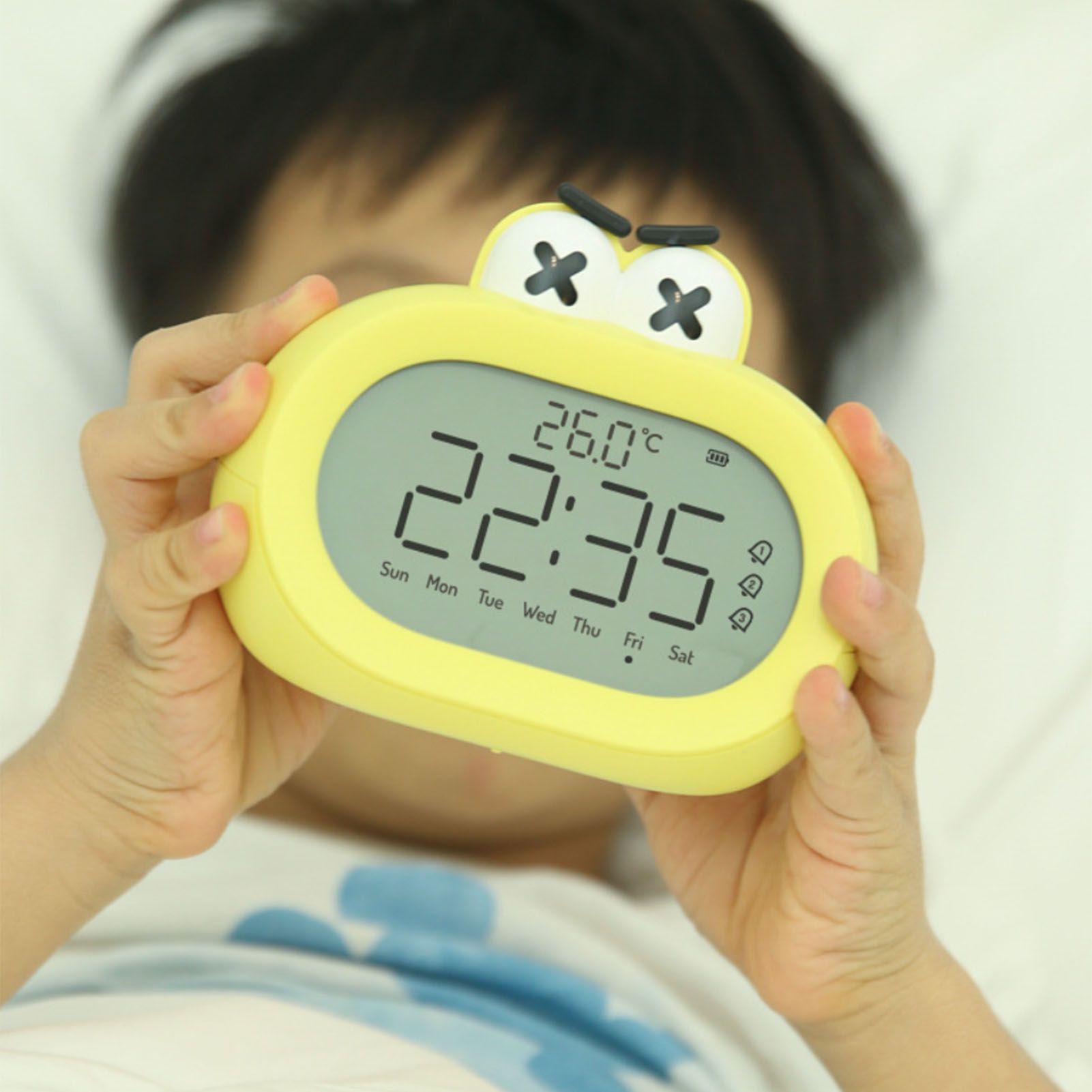 Kids Alarm Clock Cartoon Cute Intelligent Battery Operated Digital LED Electronic Clock with Night Light Yellow โ image 5