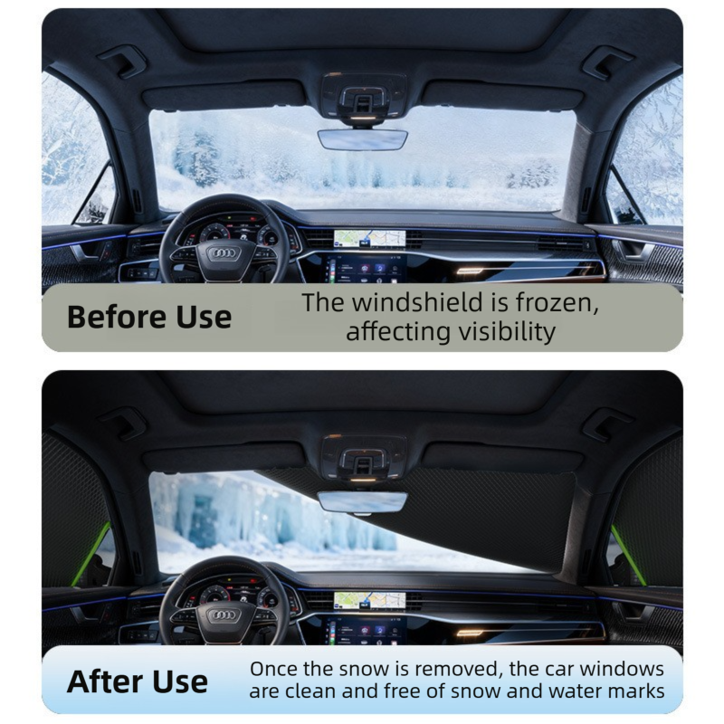 Black-Green Magnetic Car Windshield Protector with 6 Magnets & 4 Secure Straps and Reflective Safety Strips - Durable Frost & Ice Cover for All-Weather — image 4