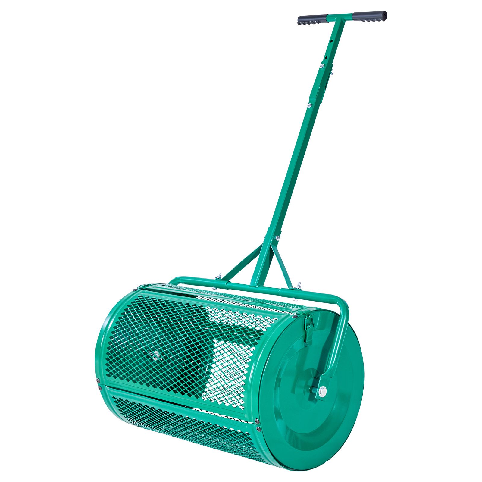 Compost Spreader, 24 in Wide Peat Moss Spreader with Push/Tow Handle, 4 Heights Adjustable, Powder-Coated Steel Garden Peat Moss Roller, Heavy Duty Grass Seed