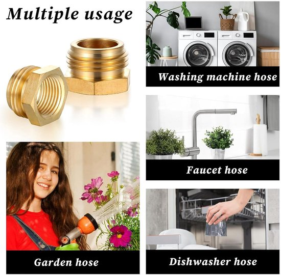 2-Pack - G 1/2" BSP Female to GHT 3/4 Male Hose Connector - Brass Garden Hose Connector - Threaded Pipe Connector - Hose Connector, Water Hose Connector — image 2
