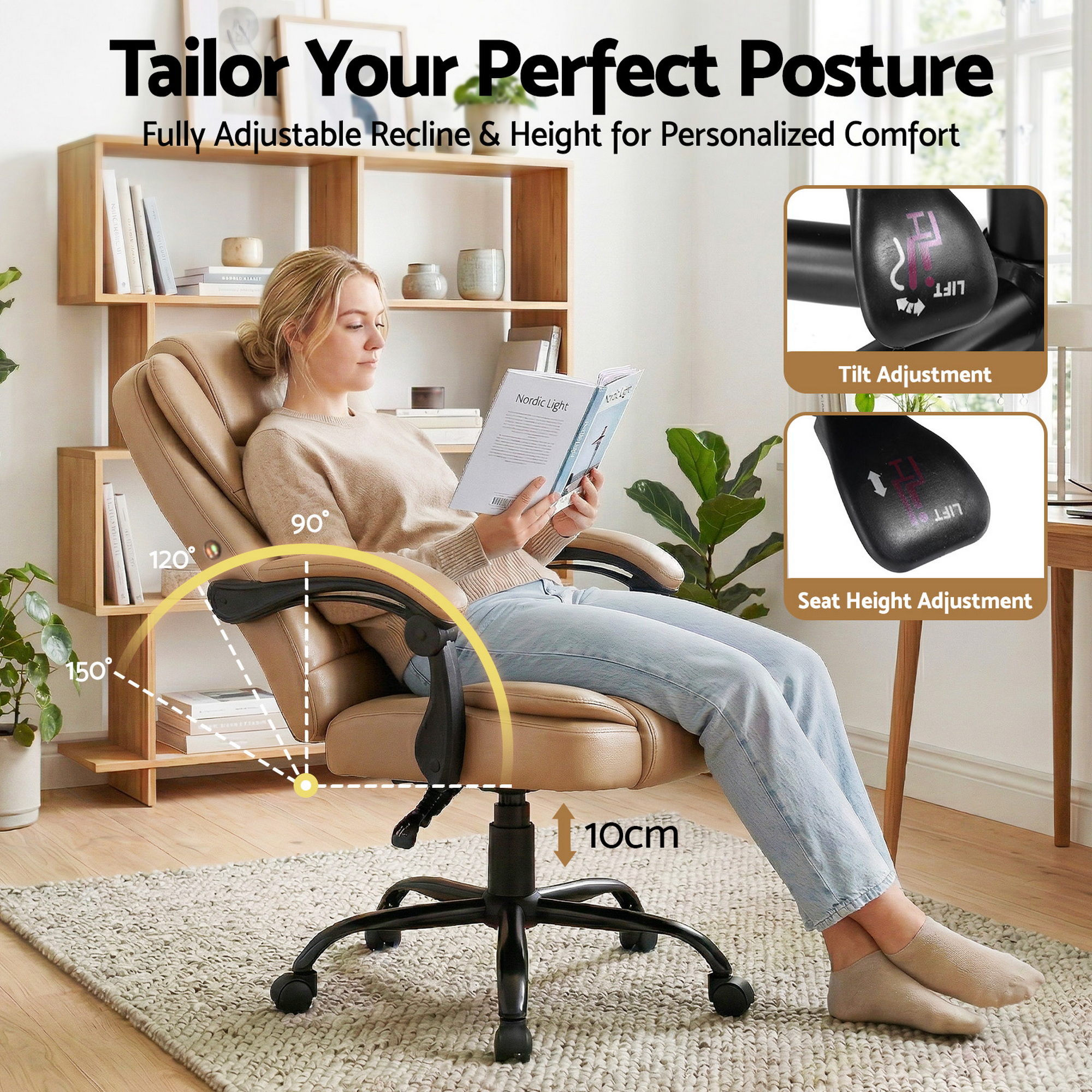 Artiss Massage Office Chair Executive Computer Gaming Chairs Brown PU Leather Espresso โ image 5