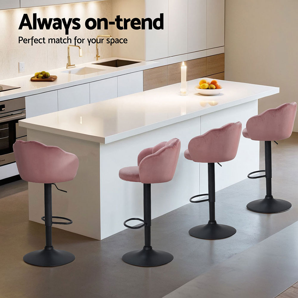 Artiss 4x Bar Stools Gas Lift Velvet Pink — image 4