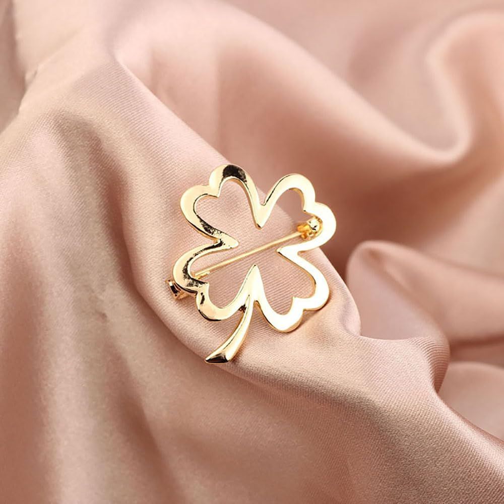 Hollow Four Leaf Brooch Pin for Women Girls Minimalist Clover Irish Shamrock Badge Corsage Brooches Cloth Dress Accessories — image 2
