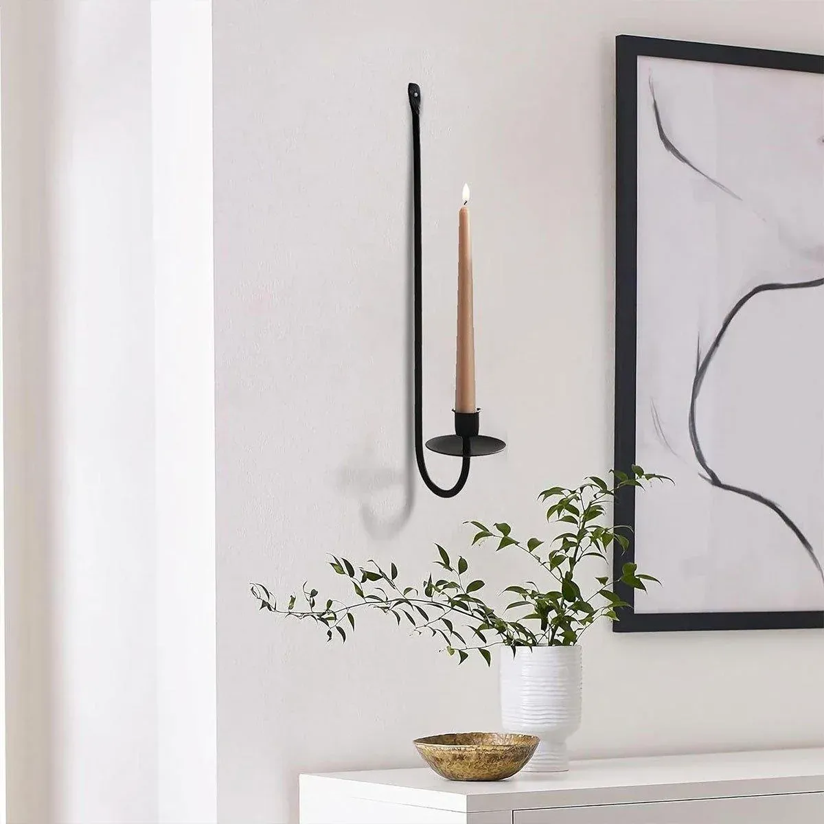 2PCS Black Metal Wall Mounted Iron Candlestick Holder L Shape Modern Home Decor — image 6
