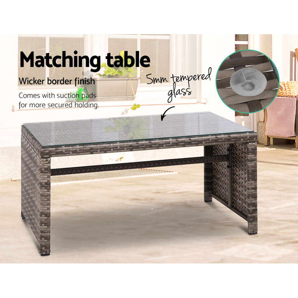 Gardeon 4 PCS Outdoor Sofa Set Rattan Chair Table Setting Garden Furniture Grey โ image 5