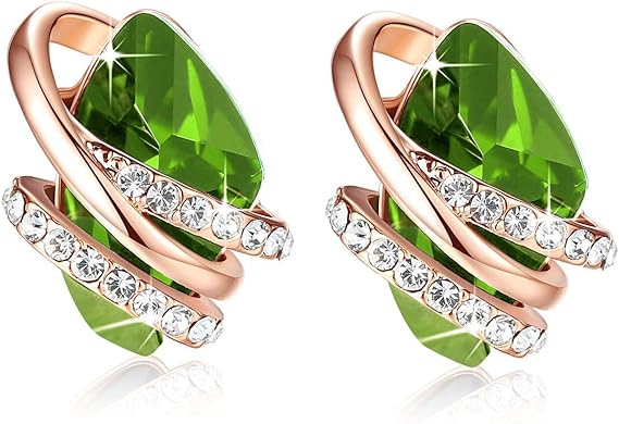 Infinity Love Heart Birthstone Earrings for Women, Crystal Stud Earrings with Healing Stones, Allergy-Free Jewelry for Women with Gift Box, Silver-tone