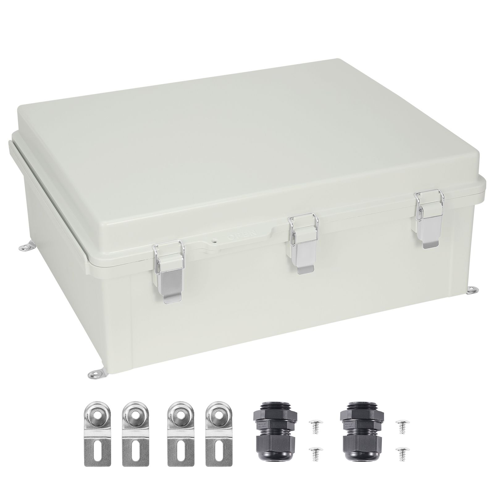 Outdoor Electrical Junction Box, 530 x 430 x 200 mm, ABS Plastic Electrical Enclosure Box with Hinged Cover Stainless Steel Latch, IP67 Dustproof Waterproof