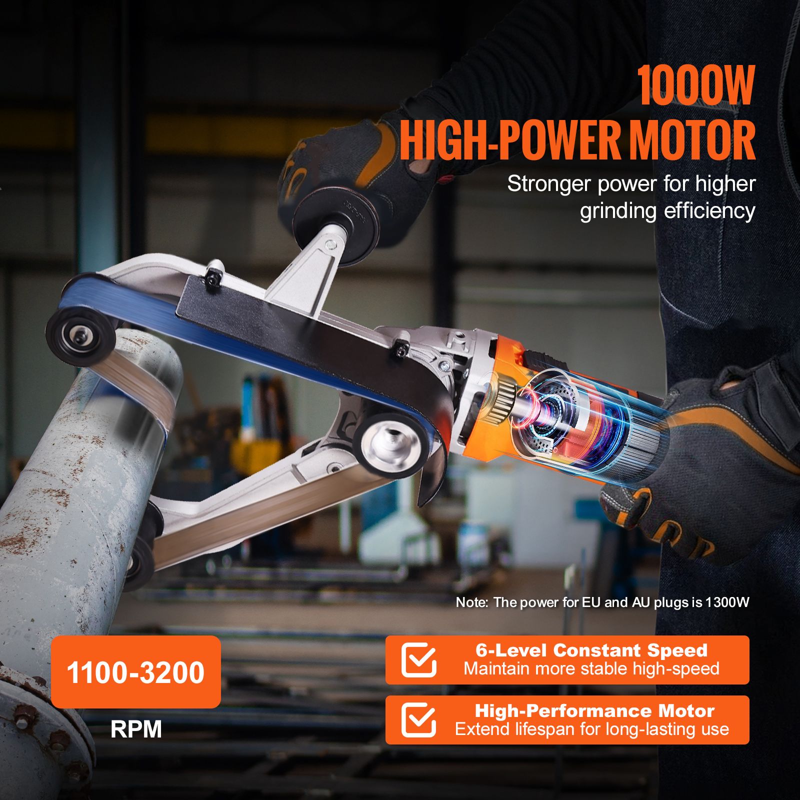 Pipe Tube Polisher Sander, 1300W Pipe Belt Sander with 6 Variable Speeds 1100-3200rpm, Professional Belt Sander Grinding Machine with 50PCS Sanding Belts for โ image 2