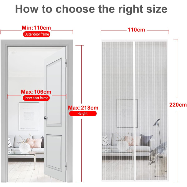 Mosquito Net Door Magnetic Fly Screen Anti-mosquito MYCARBON 80X200CM White โ image 3