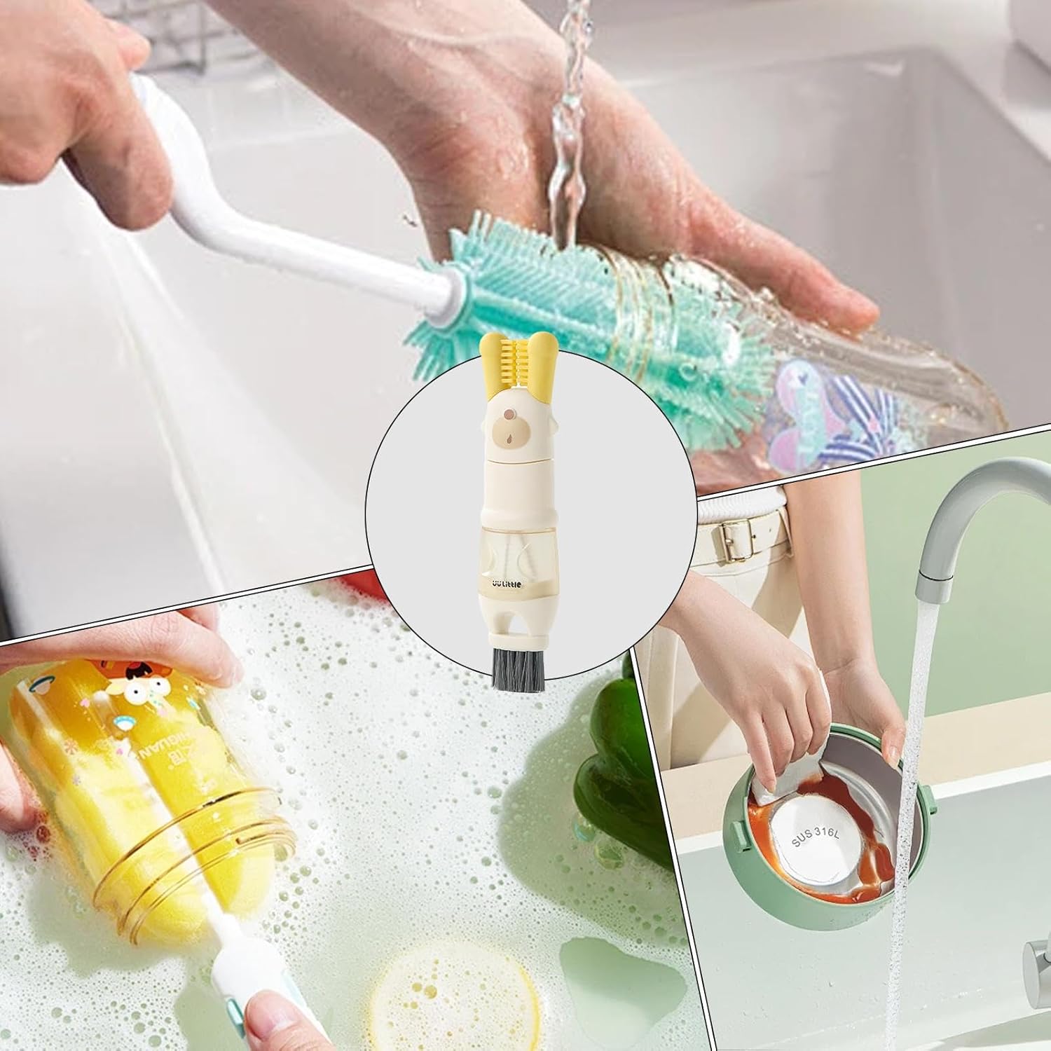 5-in-1 Bottle Lid Cleaning Brush with Crevice Scraper, Bottle Brush and Detachable Heads for Tumblers, Water Bottles and Cups, White — image 4