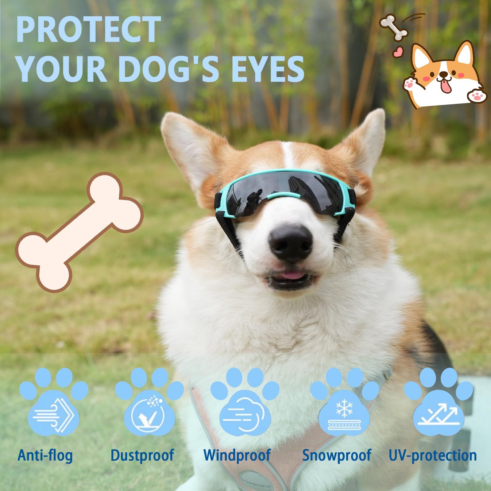 Fashion Goggles for Pets, Dog Sunglasses Small Breed, Dog Goggles for Small Dogs Windproof Anti-UV Glasses for Dogs Outdoor (Blue) โ image 2