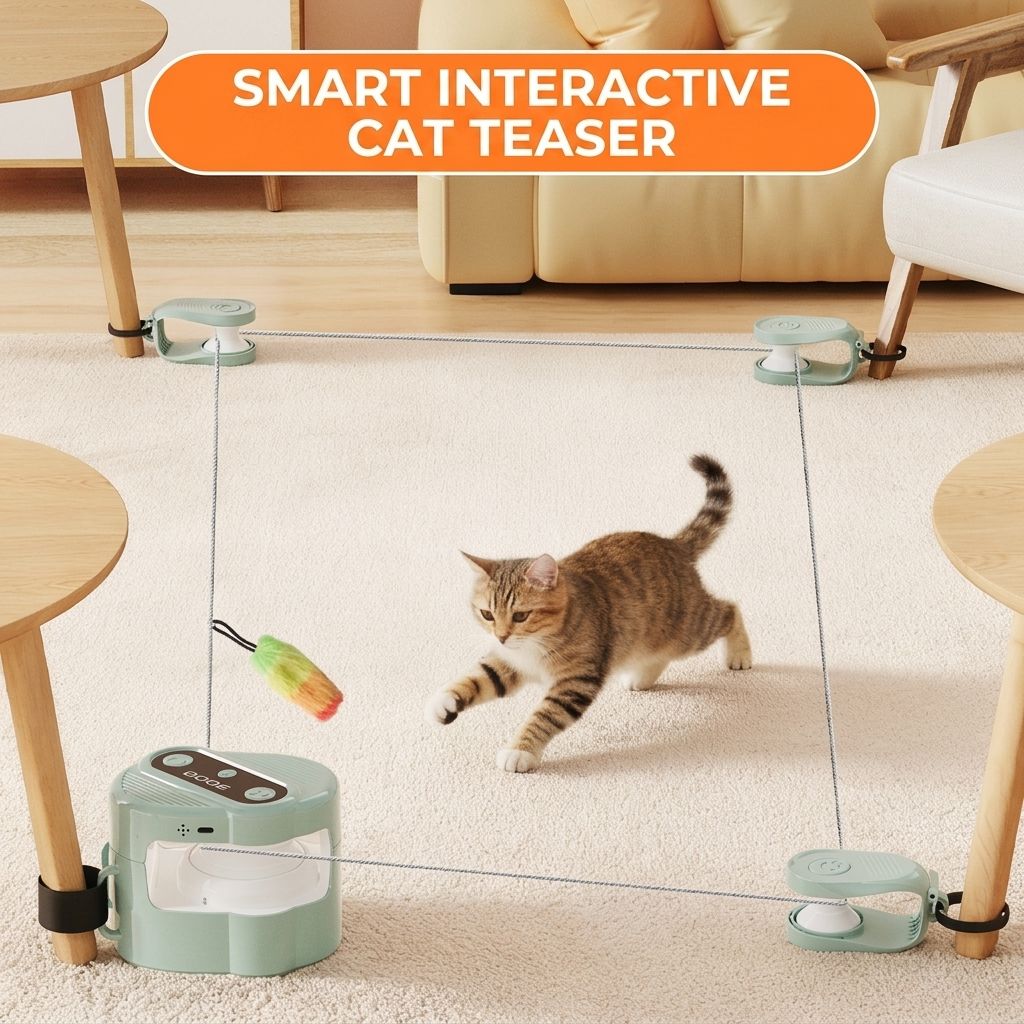 Interactive Rolling Cat Toy with Feather Wand Attachment â Auto-Moving Self-Play Ball for Indoor Cats, Smart Motion-Activated Chaser to Spark Hunting