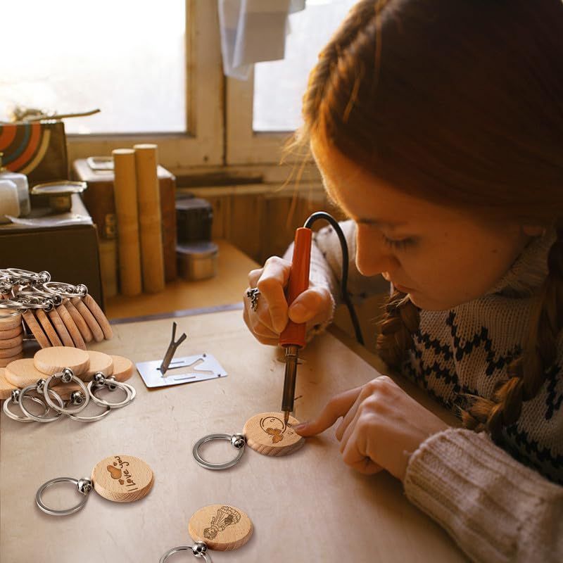 20Pcs Natural Wood Slices-Wooden Keychain Blanks Unfinished Wood Rounds for Lase Engraving โ image 4