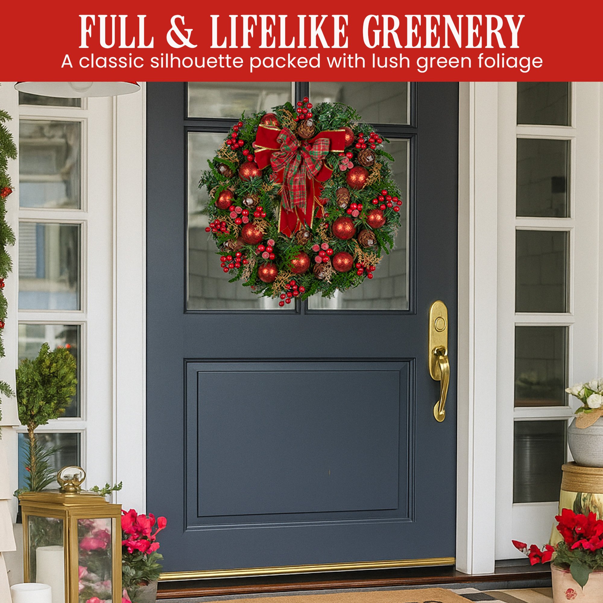 Christabelle Stunning 71cm Christmas Wreath Lush Red Baubles Berries Pine Cones and Bow Front Door Decoration โ image 6