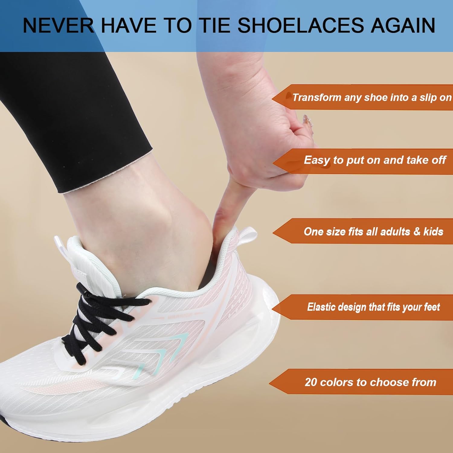 2 Pairs Elastic No Tie Shoe Laces for Adults and Kids Shoes, Tieless Flat Shoelaces for Sneakers โ image 4
