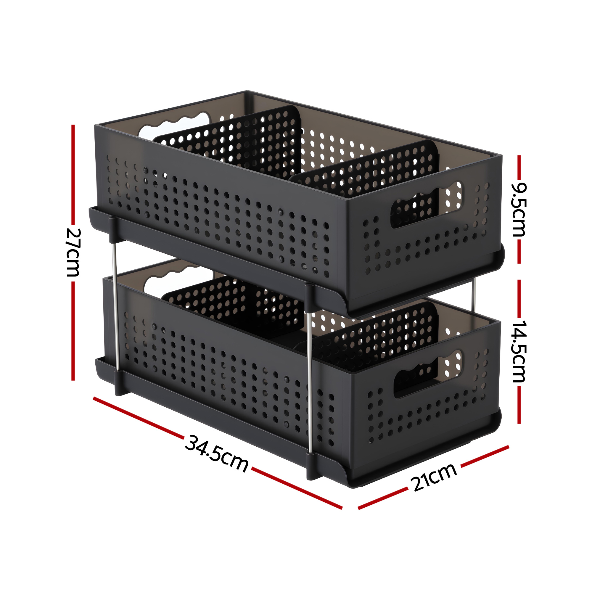Artiss Under Sink Organizer 2 Tier Pull Out Drawer with Removable Baskets & Divider — image 2