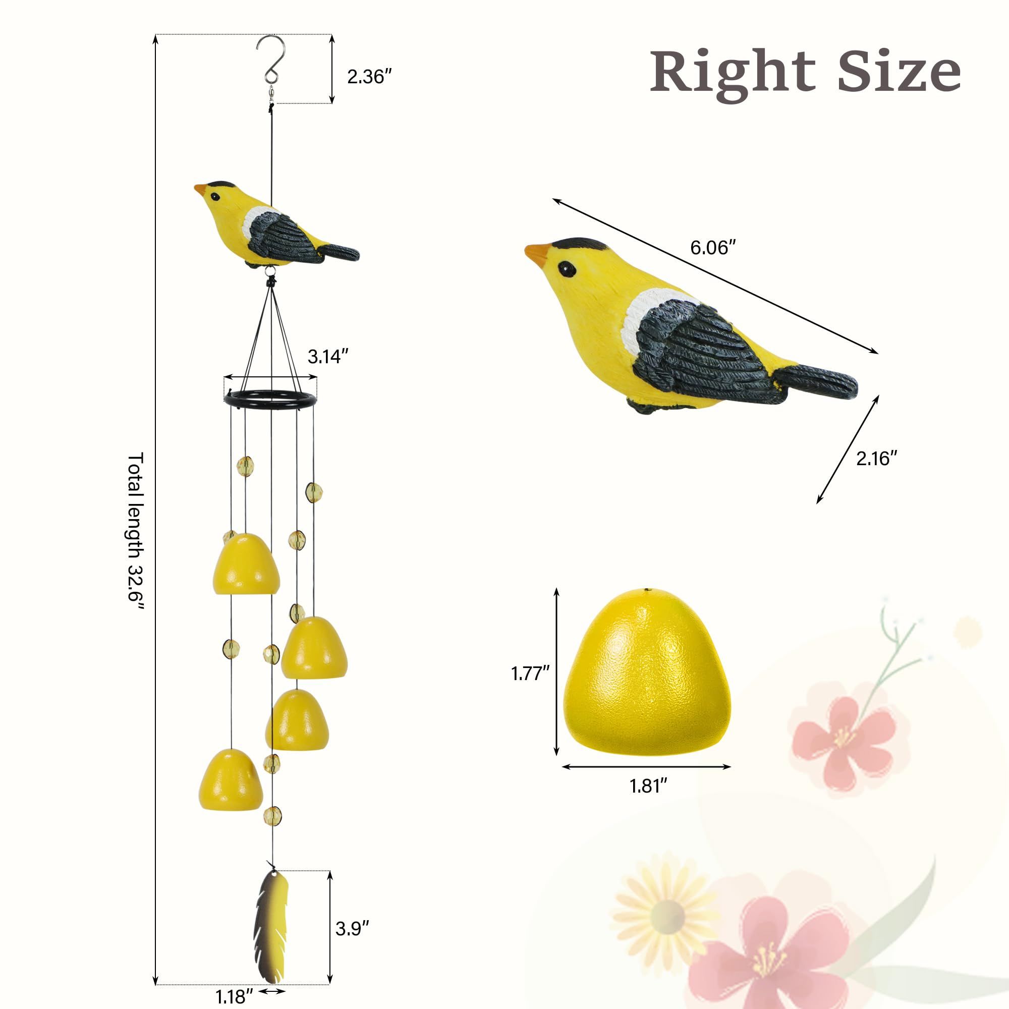 Bird Wind Chimes for Outside，Goldfinch Bird Gifts，Yellow Bird Wind Chimes Outdoor Decorations,Garden Patio Backyard Hanging Decor — image 4