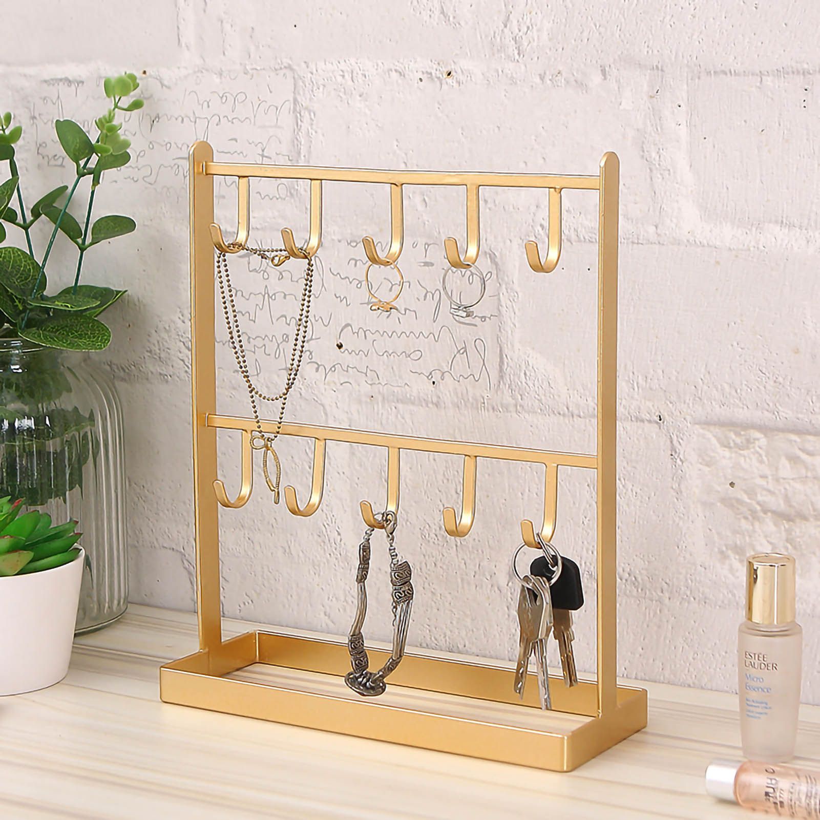 Jewelry Display Organizer Stand Hooks Golden Iron Display Rack for Necklace Hair Accessories Earrings Golden โ image 2