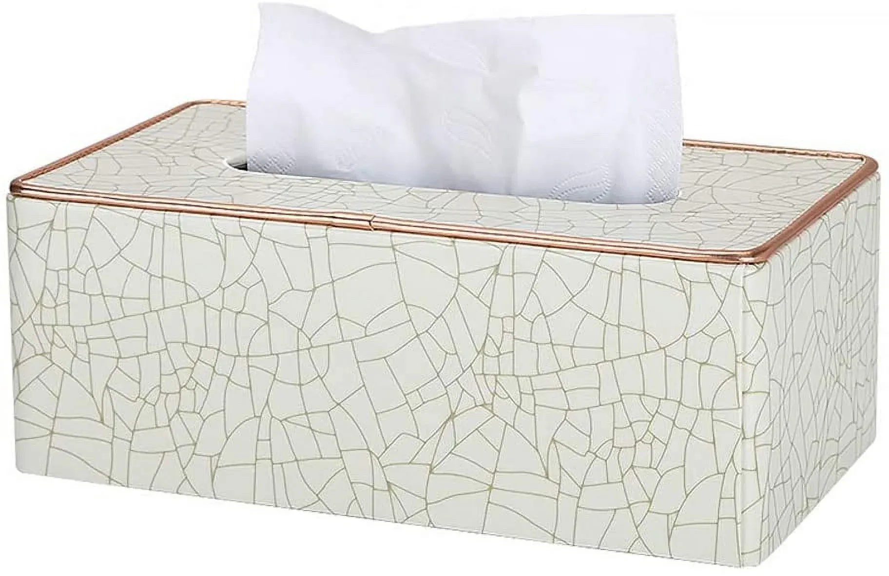 Leather Tissue Box Holder, Rectangular Cover with Lid for Home Office Car Tabletop, White