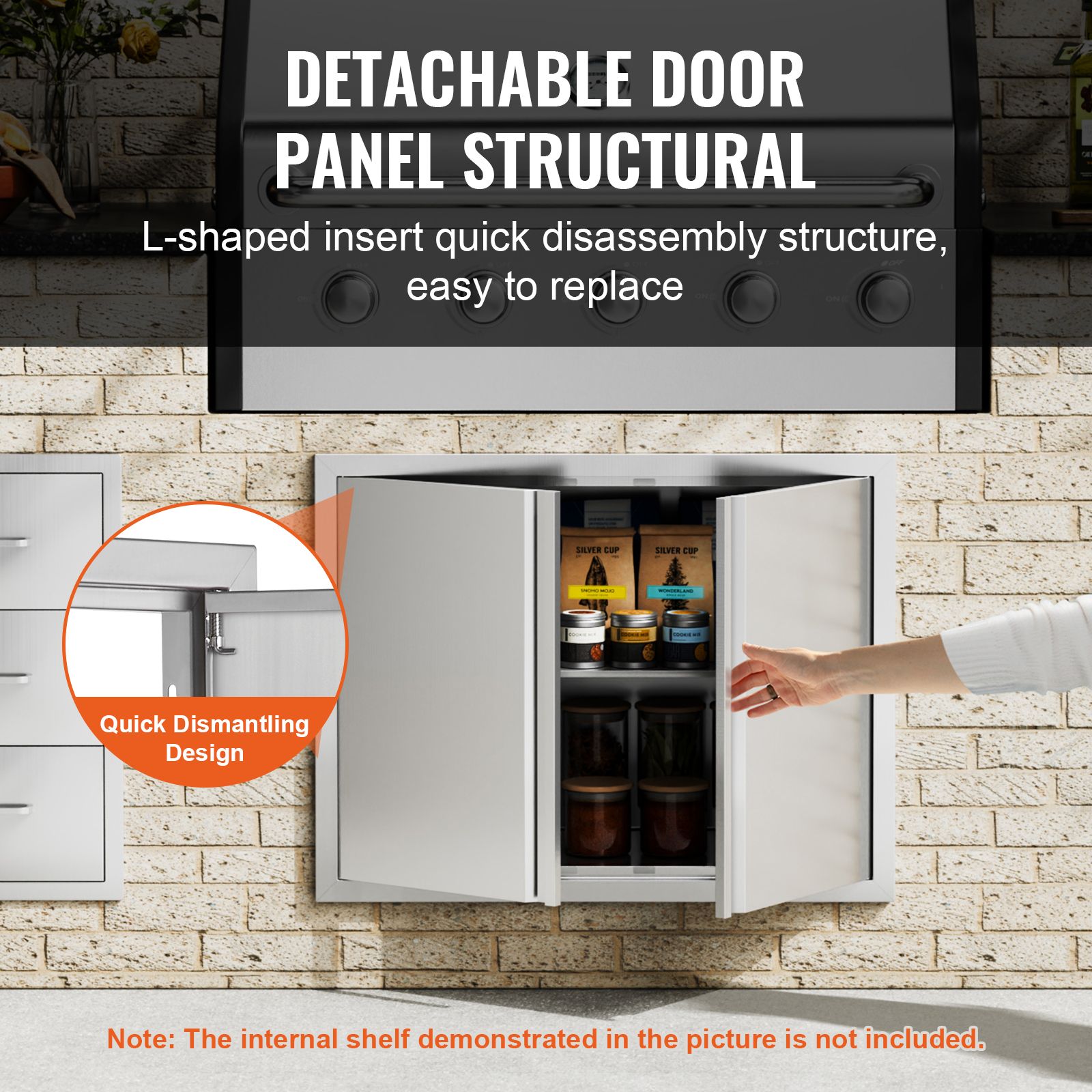 BBQ Access Door, 787 × 609 mm Double Outdoor Kitchen Door, Stainless Steel Flush Mount Door, Wall Vertical Door with Recessed Handles, for BBQ Island, Grilling — image 4