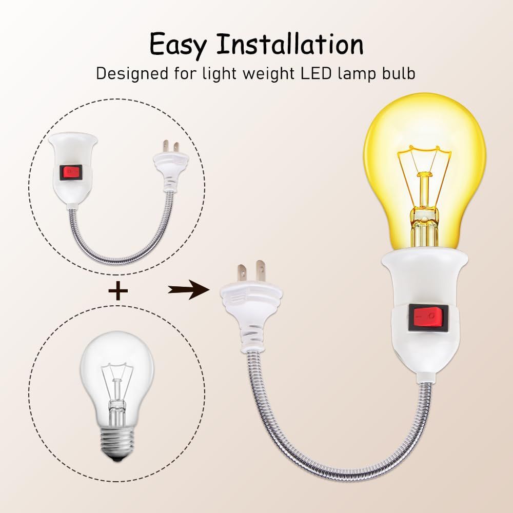E27 Screw Hose Lamp Head Bendable Light Socket Extender Light Socket Plug Adapter with On/Off Switch Practical Wall — image 3