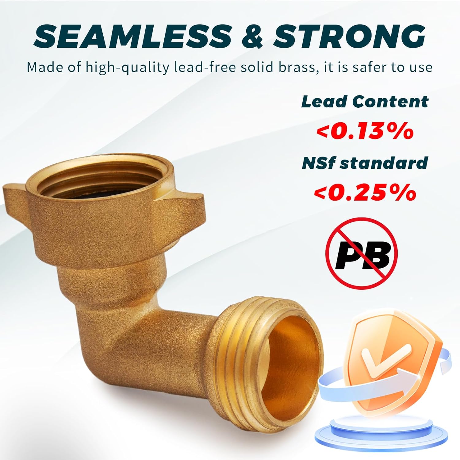 90-Degree Hose Elbow for RVs with Easy Grip Connector - 3/4" Solid Brass 90-Degree Hose Fitting Elbow for RV Water Hoses, Residential Outdoor Faucets, and More — image 2