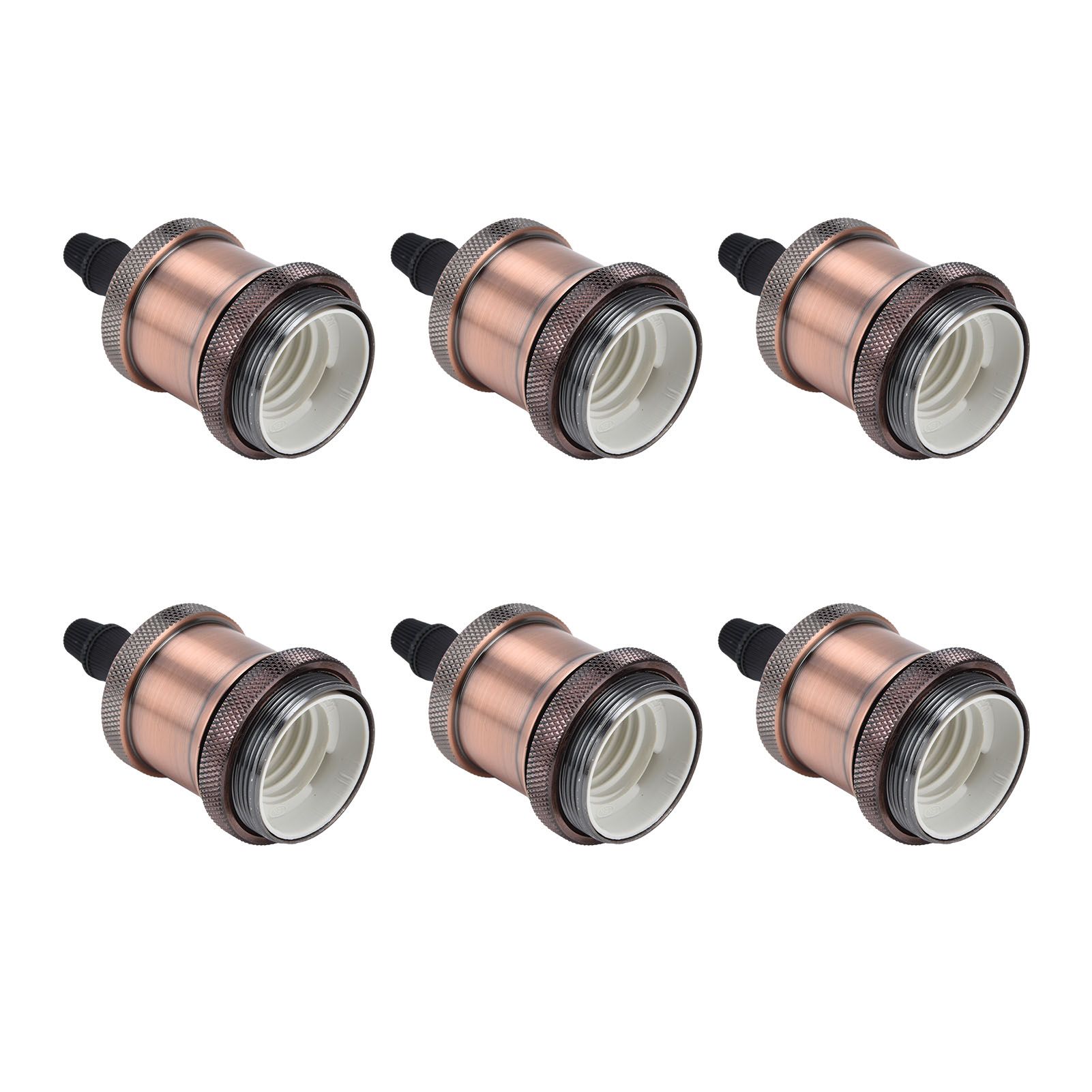 6 Pcs Lamp Holder Metal E26 E27 Screw Retro Lighting Base Accessories with Ground Aluminum ShellRed Bronze โ image 6