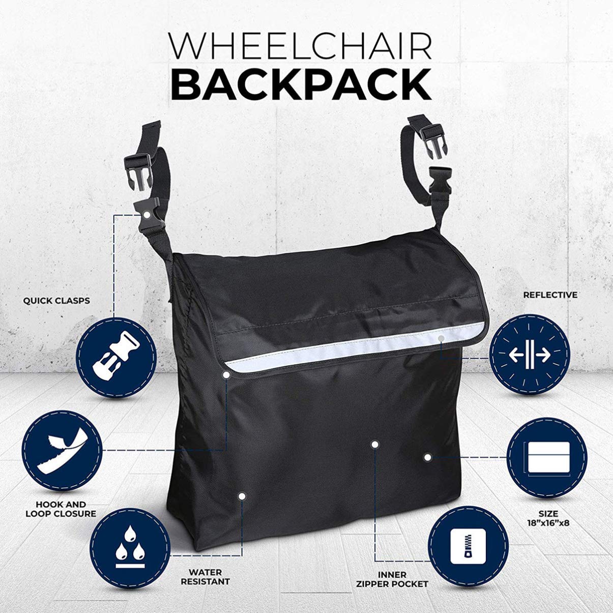 Wheelchair Pouch Wheelchair Bag Waterproof Large Wheelchair Accessories Bags to Hang on Back and Wheelchair Backpack Storage Bag โ image 3