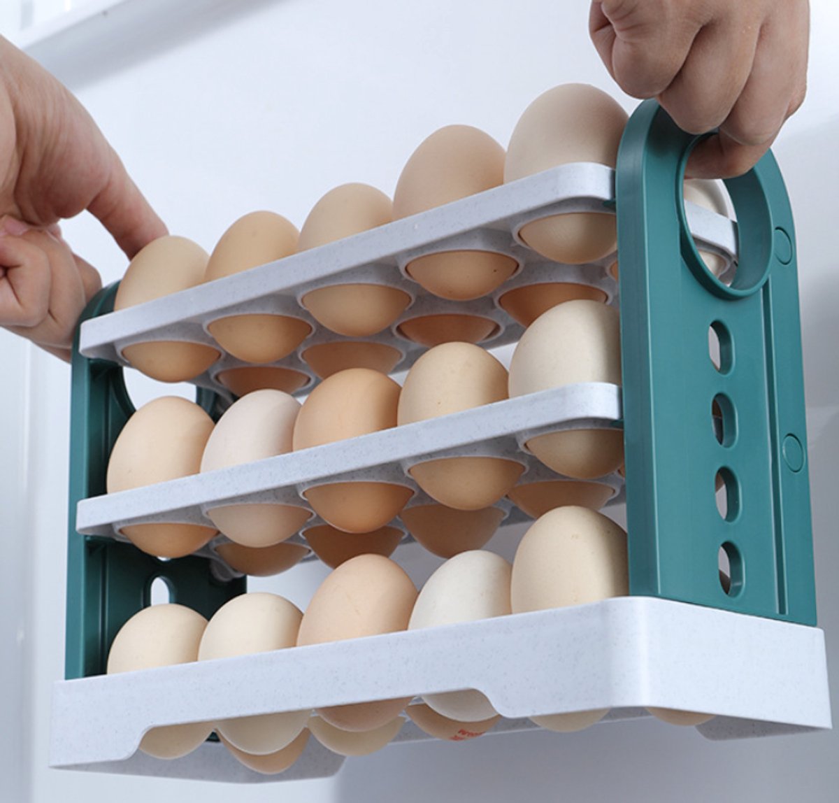Egg Basket 30 Compartments 3 Layers - Dark Blue Flip-Down - With Handle for Refrigerator — image 5