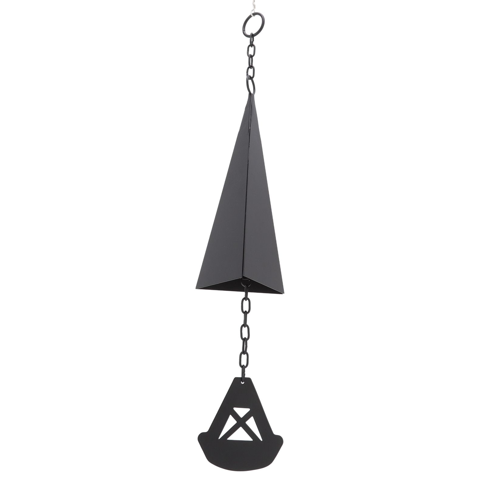 Triangular Wind Chimes Courtyard Bell Pendant Home Decoration Iron Black with Hanging Ring for Garden — image 5