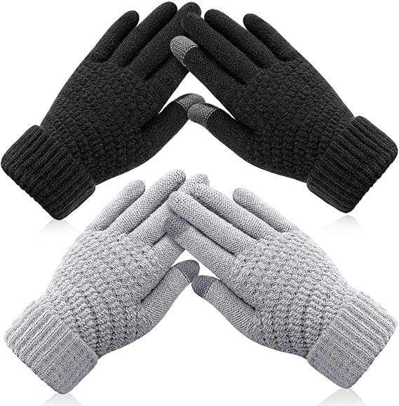 Winter gloves - Fleece gloves - Warm - Soft - Touchscreen gloves - Ladies' winter gloves - Suitable for cold weather - Knitted gloves - 2 pairs