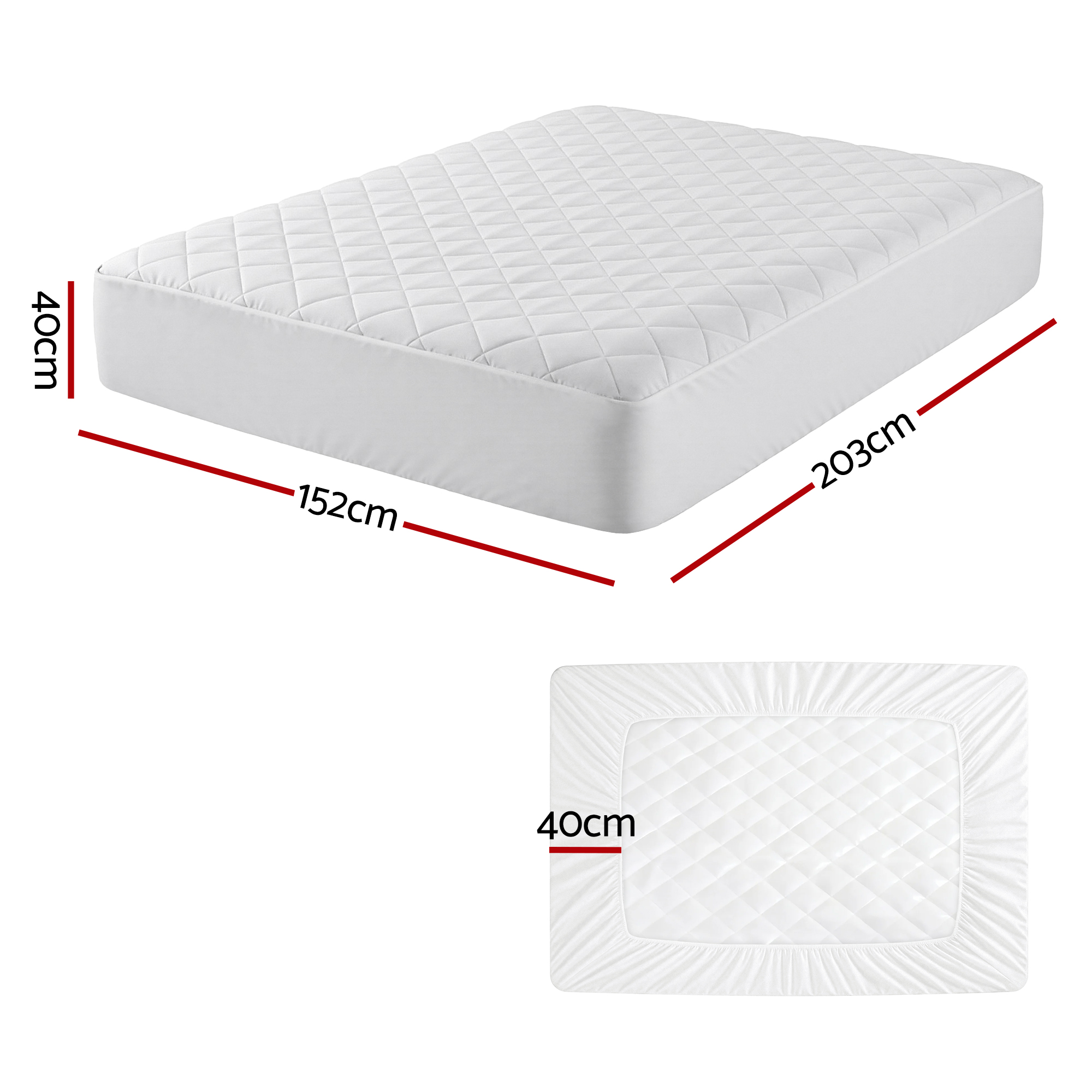 Giselle Waterproof Mattress Protector 100% Cotton Quilted Fitted Cover Queen โ image 3