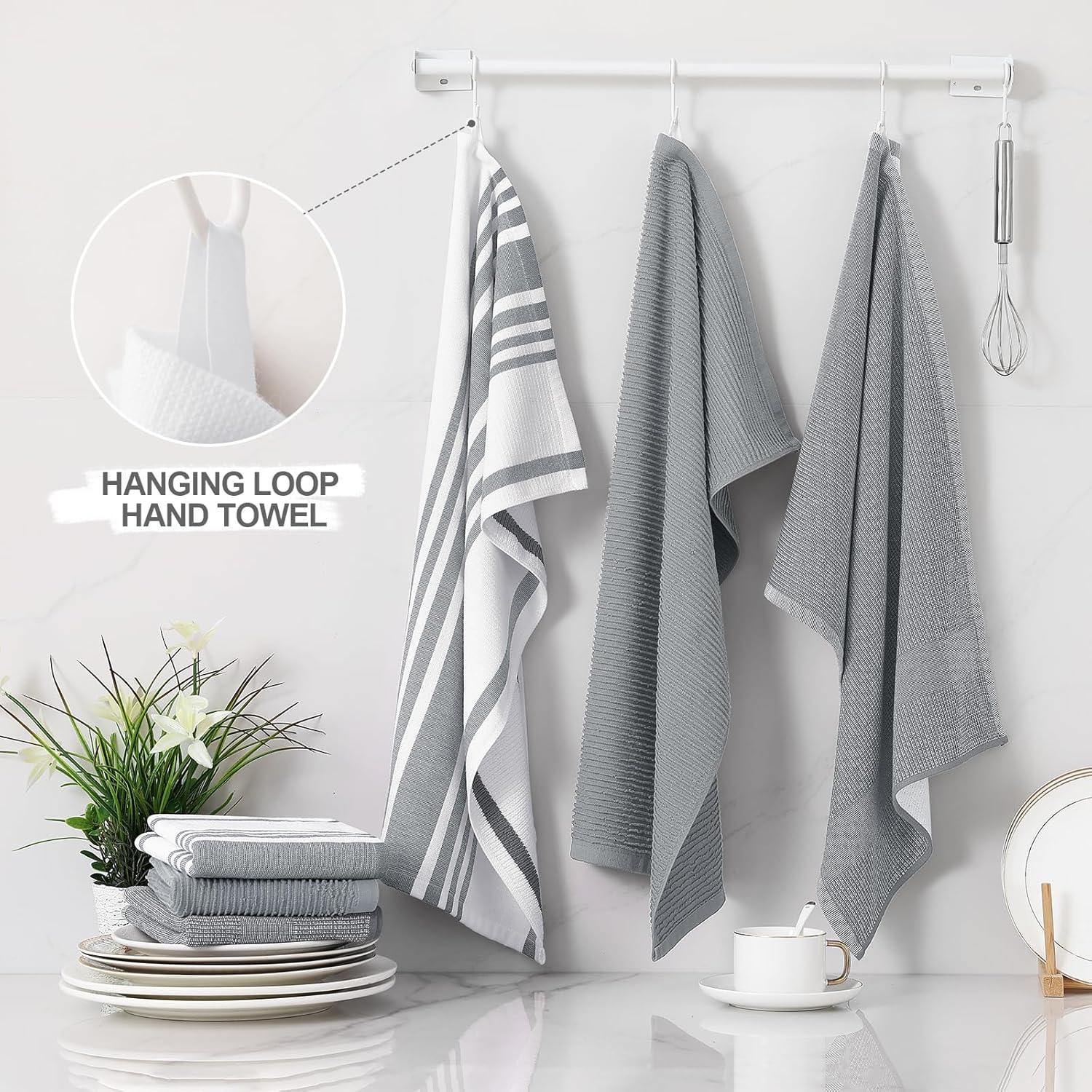 Homaxy Dishcloths Set, 12 x 12 Inches and 13 x 28 Inches, Set of 8 Bulk Kitchen Towels Set, Dark Grey and Premium Kitchen Towels(18”x 28”, 6 Pack), Grey — image 5