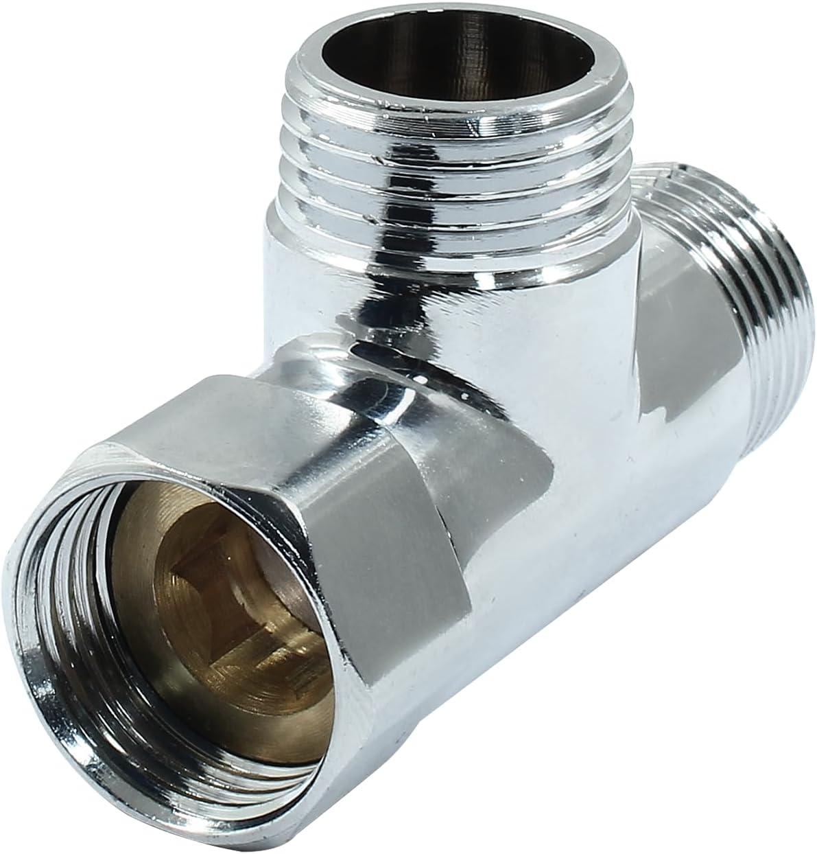 G1/2" 3 Way Diverter Valve, Solid Brass Tee Adapter Connection for Bath Shower Arm, Bidet Sprayer Faucet (Silver) — image 2