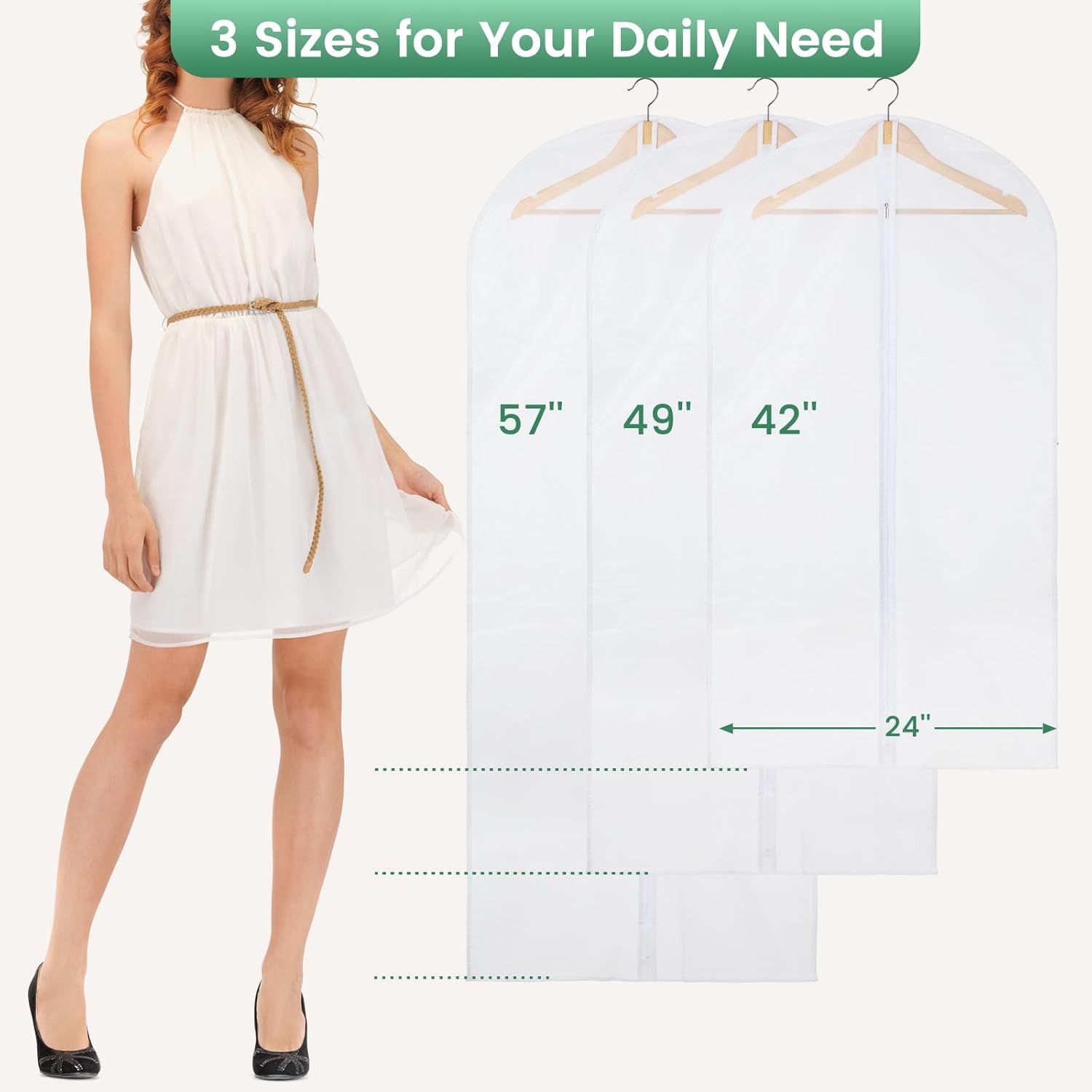 12 Pack Garment Bags for Hanging Clothes - Translucent Suit Bag for Closet Wardrobe Storage Travel - 24" x 42" — image 3
