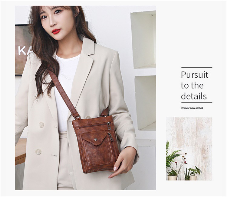 Brown Women's Crossbody Bag Soft PU Leather Shoulder Phone Bag Vintage European Style Small Messenger Purse — image 6