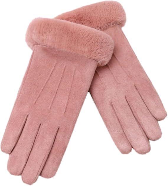 Women Winter Warm Touchscreen Gloves Thermal Fleece Lined Mittens Outdoor Suede Gloves