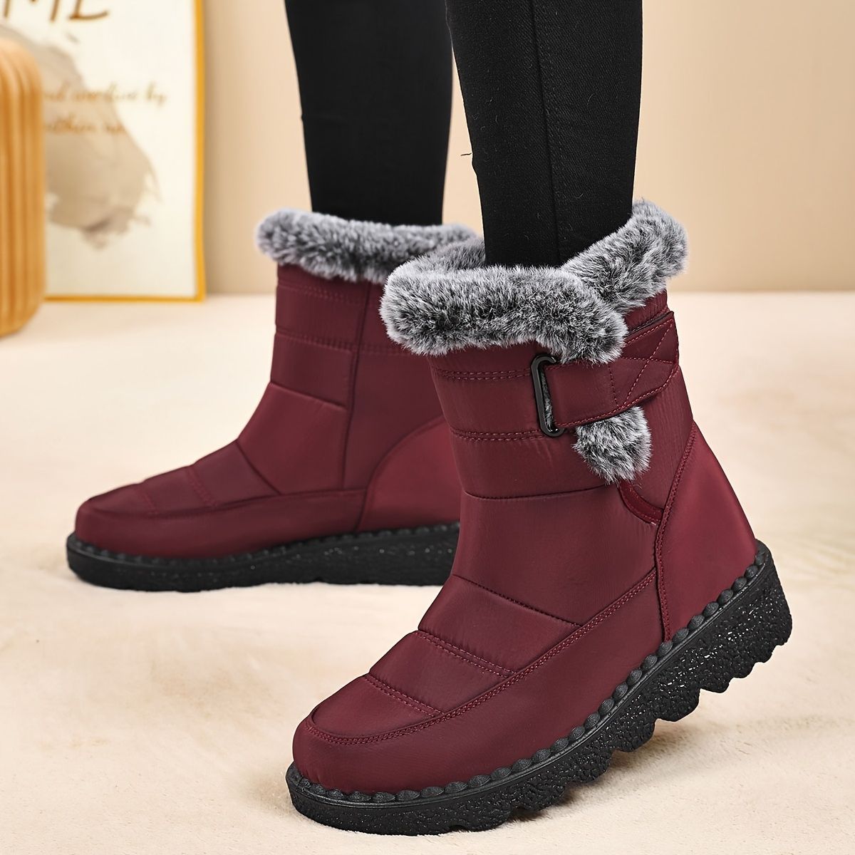 Women's Faux-Fur Trimmed Snow Boots - Gray - Size 10(AU10/EU38) โ image 6