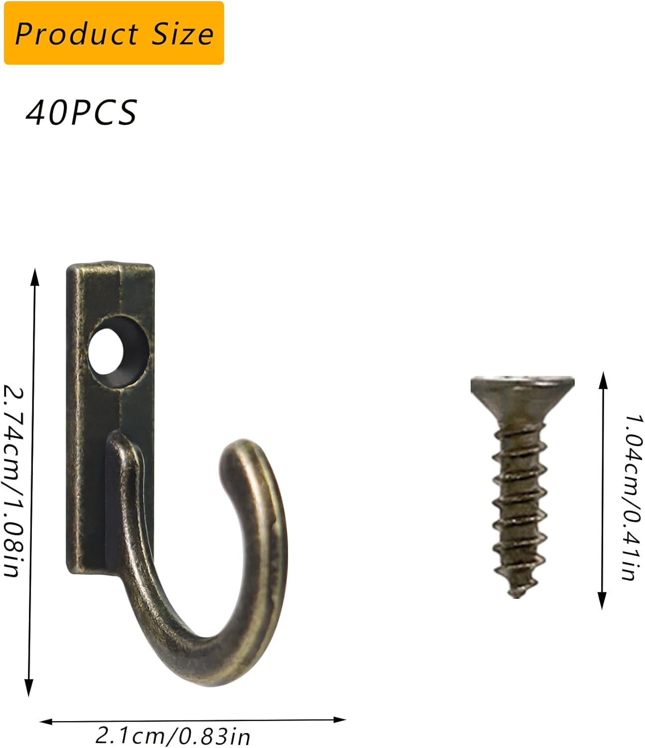 40 Pieces Key Hooks Jewelry Small Hook Wall Mounted Single for Hanging Clothes Hat Kitchen Bathroom Towel Farmhouse Retro Craft Projects Bronze β image 2