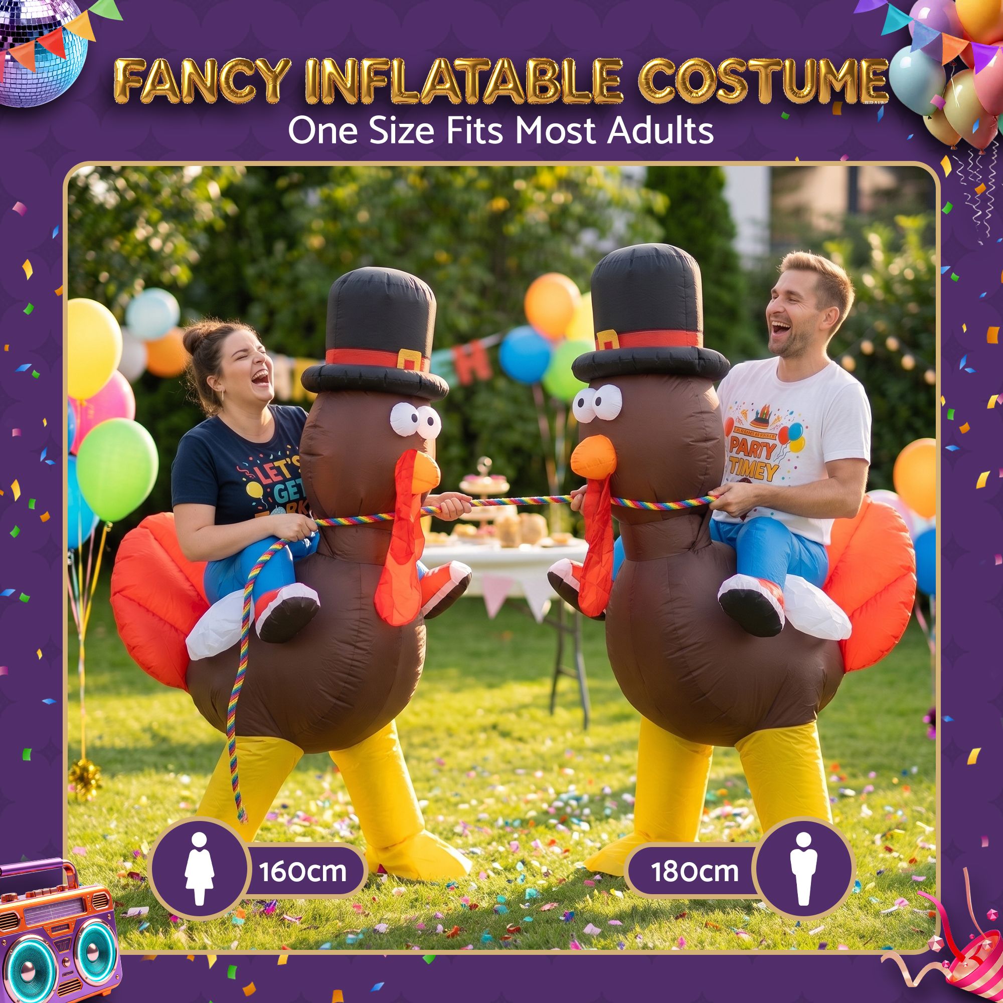 Inflatable Costume Ride On Turkey Fancy Dress Funny Party Outfit Brown One Size — image 6