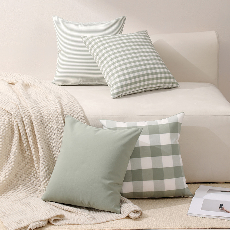 Green Big Plaid Pattern Set of 2 Decorative Cushion Covers - 45x45cm, Soft Polyester (Inserts Not Included) โ image 2