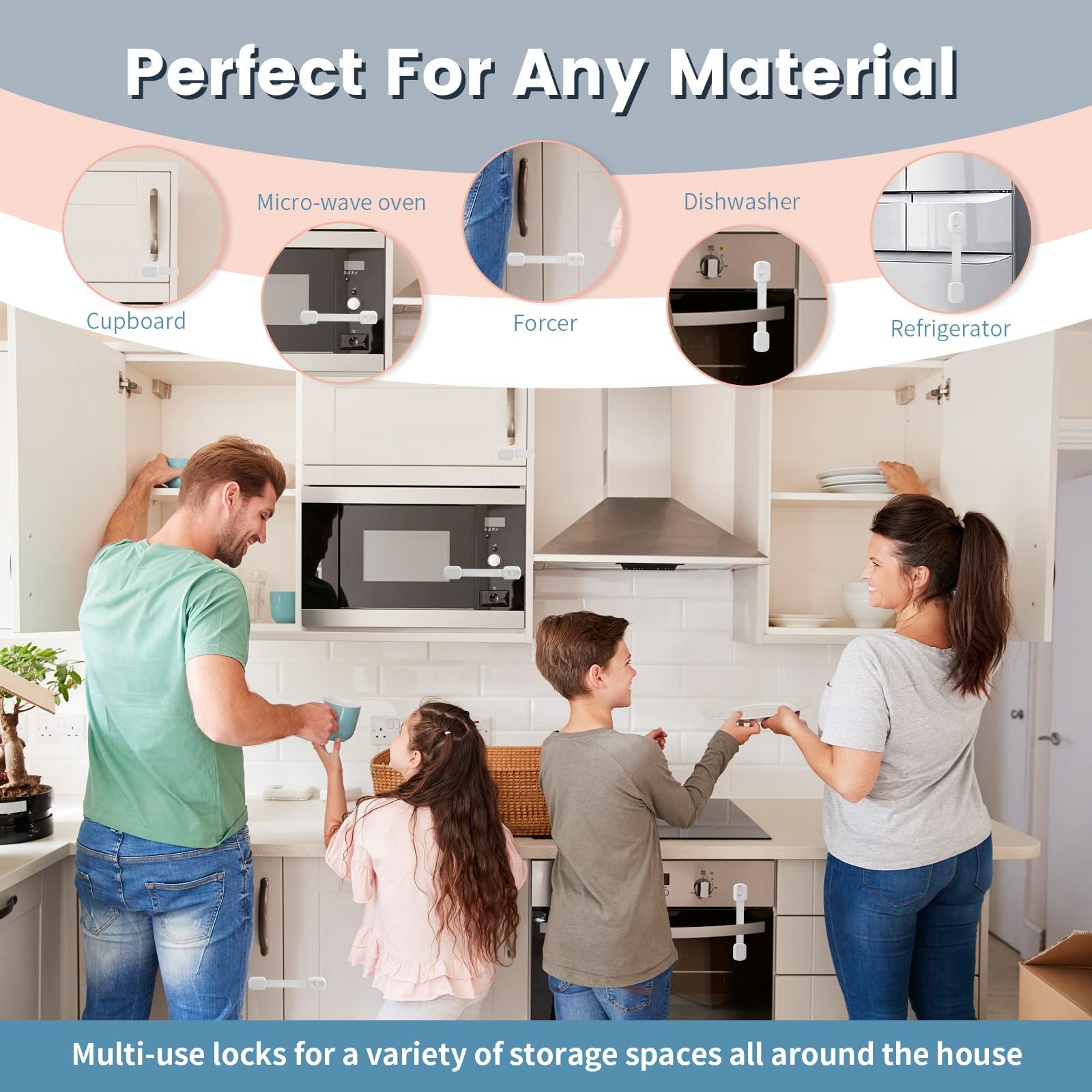 Locks (6 Pack) for Fridge,Cabinets,Drawers,Dishwasher & More,Toilet- Adjustable Strap,No Drilling Required,Easy Installation โ image 3