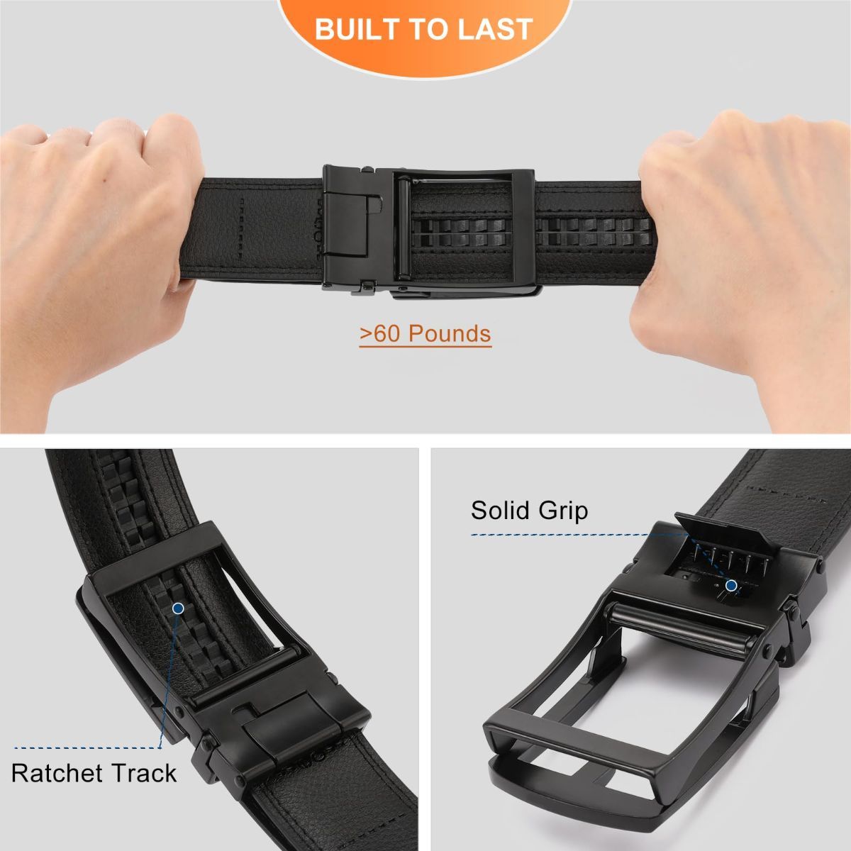 Ratchet Belt for Men Genuine Leather - Micro-Adjust Buckle Trim to Fit Dress Belt Casual to Formal Gift Boxed - Basic Black - Size 34"-42" Waist Adjustable — image 2