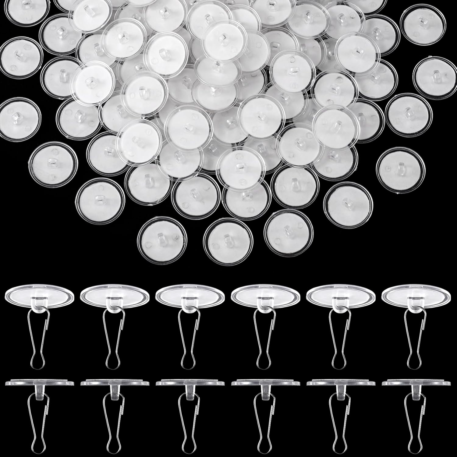 100 Pack Self-Adhesive Ceiling Hooks for Hanging, No-Drill Damage-Free Ceiling Hooks, Small Clear Sticky Discs Birthday Wedding Wall Hanger for Balloon