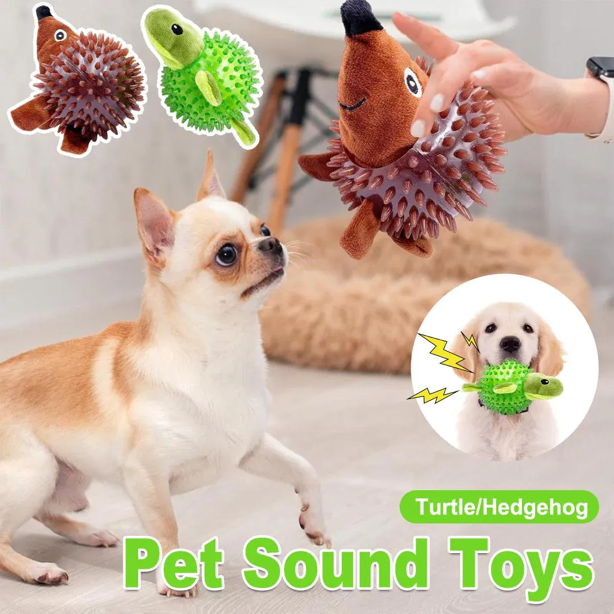 Dog Toy Rubber Spiky Ball Squeaky Chew Sound Interactive Pet Play Training - Hedgehog โ image 2