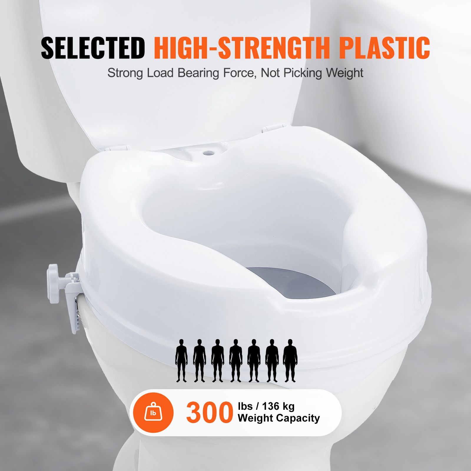 Raised Toilet Seat, 100 mm Height Raised, 136 kg Weight Capacity, Universal Toilet Seat Riser, Screw Rod Locking, with Toilet Seat, for Elderly, Handicap โ image 4